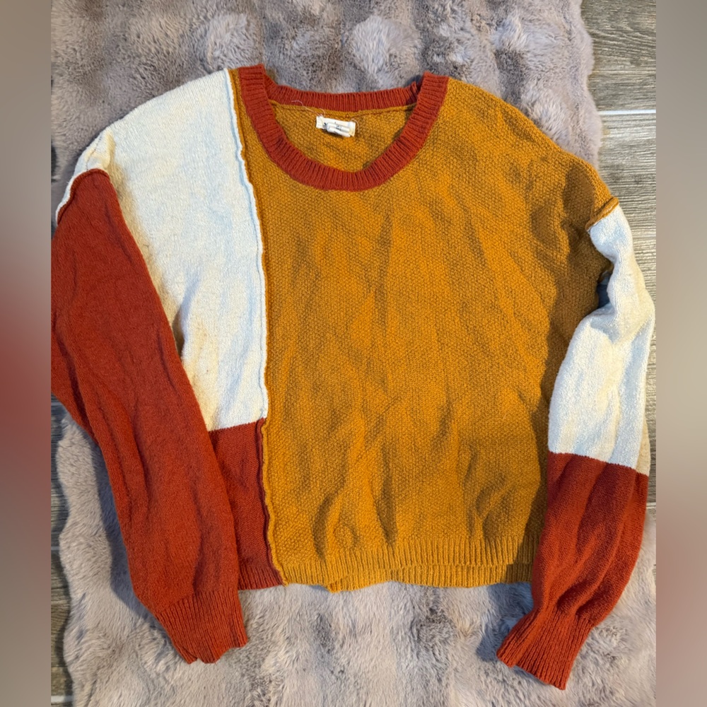 Yes Lola long sleeve orange patchwork shirt, size large